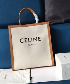 Replica Celine Vertical Cabas Bag In Canvas With Print And Calfskin 19