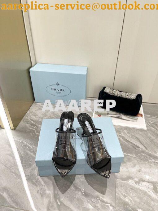 Replica Prada Logo-Print Plexiglas High-Heel Slides 1XX635 9