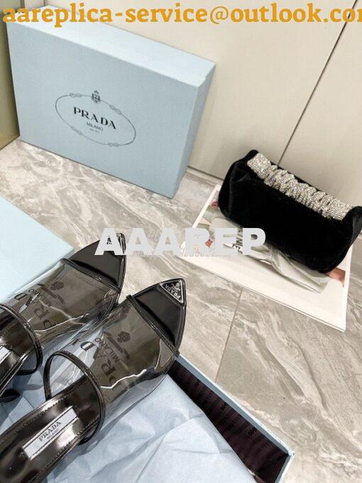 Replica Prada Logo-Print Plexiglas High-Heel Slides 1XX635 14