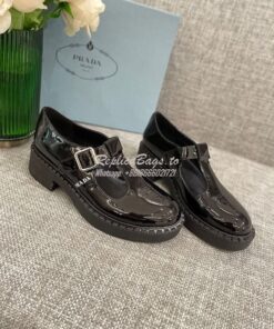 Replica Prada Patent-leather Mary Jane T-strap Shoes 1E834M 2