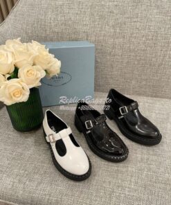 Replica Prada Brushed-leather Mary Jane T-strap Shoes 1E834M