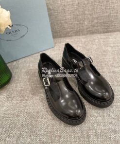 Replica Prada Brushed-leather Mary Jane T-strap Shoes 1E834M 2