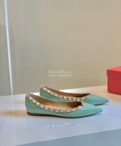 Replica Valentino Garavani Patent Rockstud Ballet Flat Green 2