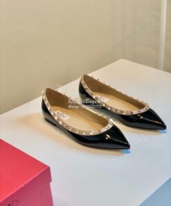 Replica Valentino Garavani Patent Rockstud Ballet Flat Black