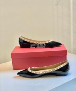 Replica Valentino Garavani Patent Rockstud Ballet Flat Black 2