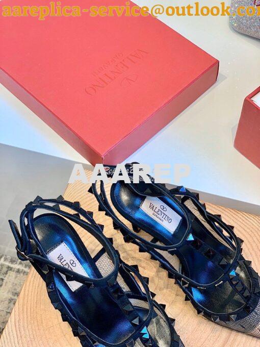 Replica Valentino Rockstud Lace Ankle Strap Pump 85mm Black 5