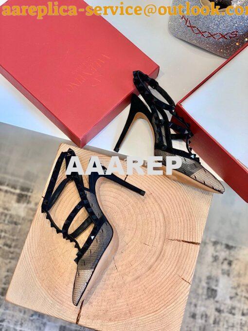 Replica Valentino Rockstud Lace Ankle Strap Pump 85mm Black 7