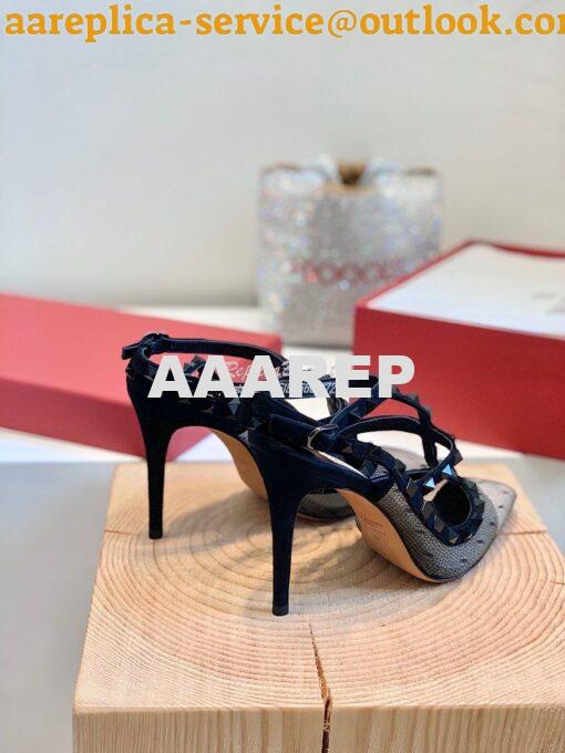 Replica Valentino Rockstud Lace Ankle Strap Pump 85mm Black 8