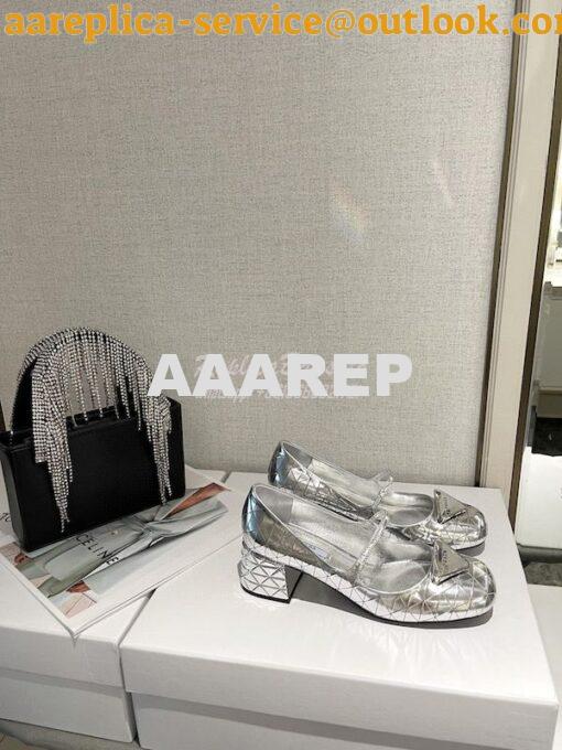 Replica Prada Metallic Leather Pumps 1I771M Silver 2