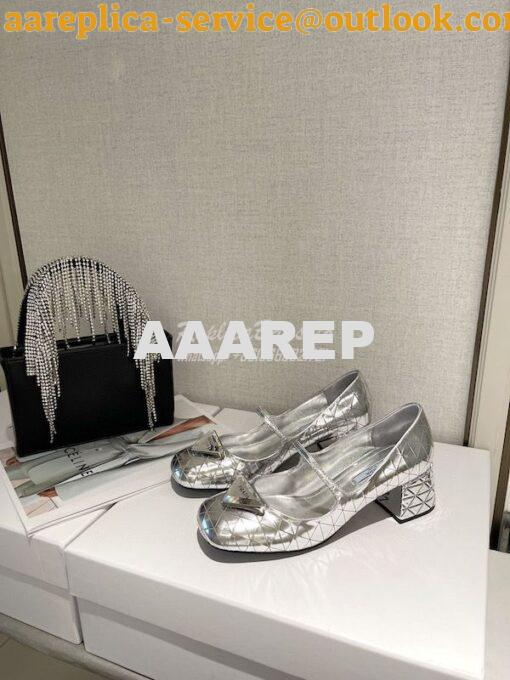 Replica Prada Metallic Leather Pumps 1I771M Silver 3