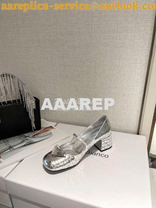 Replica Prada Metallic Leather Pumps 1I771M Silver 7