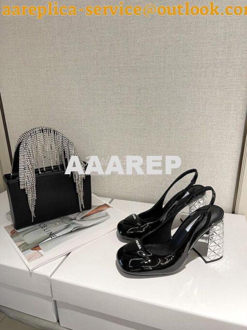 Replica Prada Patent Leather Sling Back Pumps 90 mm 1I770M Black