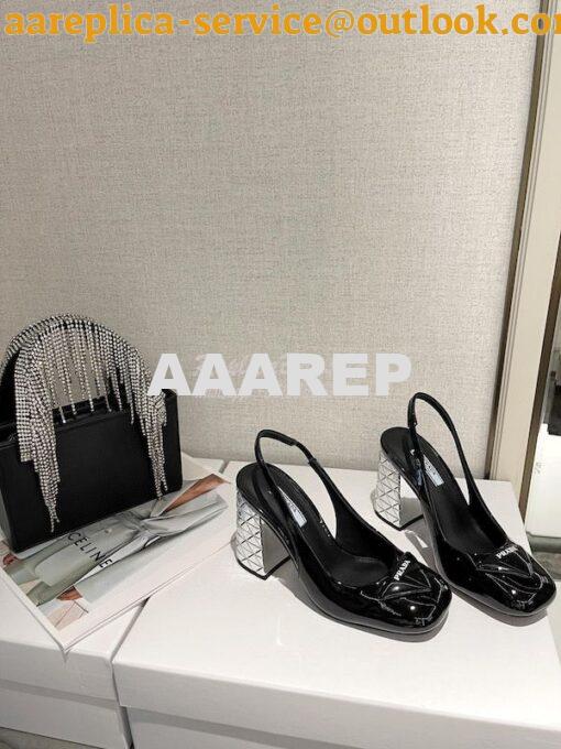 Replica Prada Patent Leather Sling Back Pumps 90 mm 1I770M Black 3