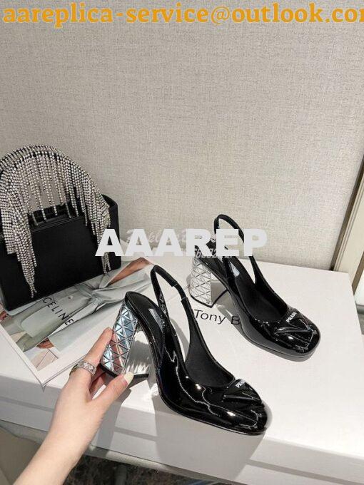 Replica Prada Patent Leather Sling Back Pumps 90 mm 1I770M Black 5