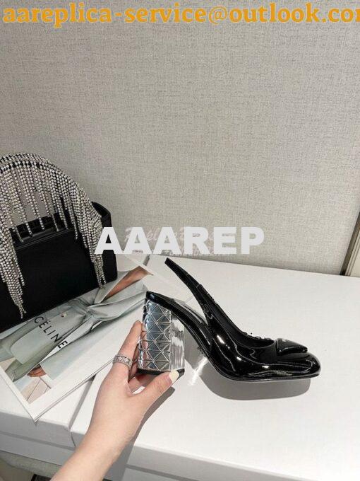 Replica Prada Patent Leather Sling Back Pumps 90 mm 1I770M Black 7