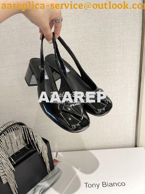 Replica Prada Patent Leather Sling Back Pumps 1I767M Black