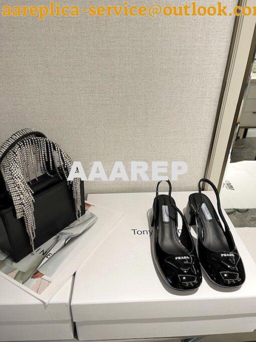 Replica Prada Patent Leather Sling Back Pumps 1I767M Black 3