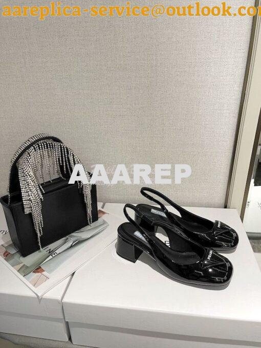 Replica Prada Patent Leather Sling Back Pumps 1I767M Black 4