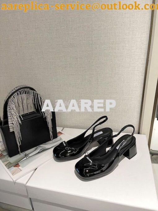 Replica Prada Patent Leather Sling Back Pumps 1I767M Black 5