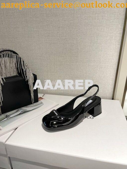 Replica Prada Patent Leather Sling Back Pumps 1I767M Black 6