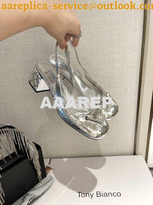 Replica Prada Metallic Leather Sling Back Pumps 1I767M Silver