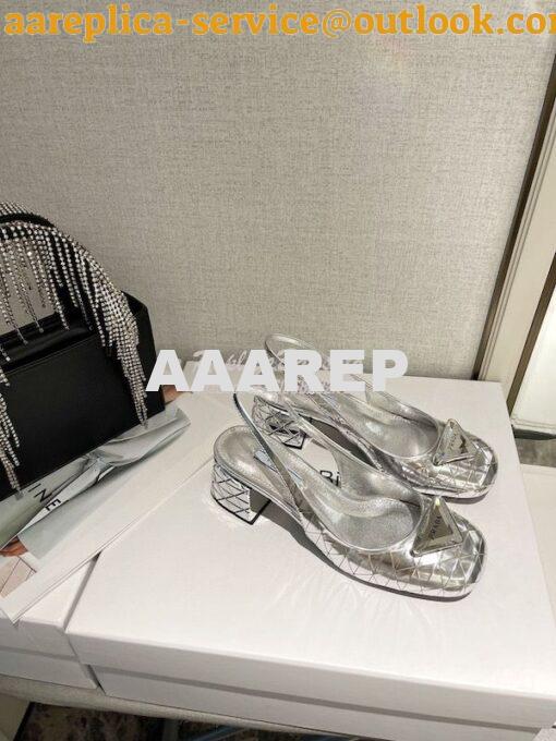 Replica Prada Metallic Leather Sling Back Pumps 1I767M Silver 2