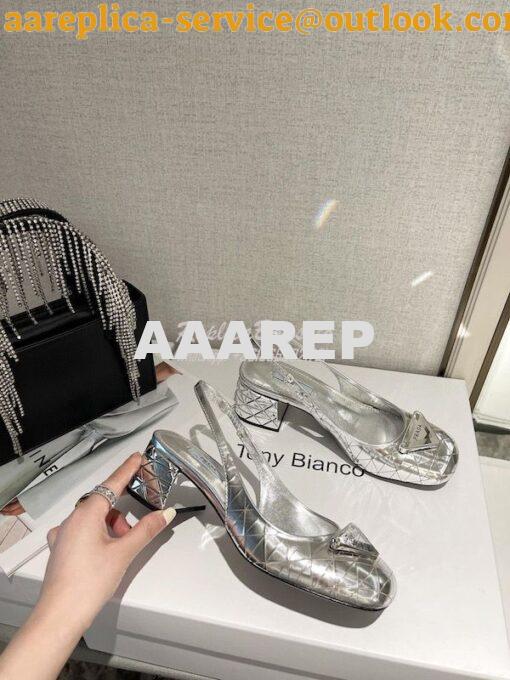 Replica Prada Metallic Leather Sling Back Pumps 1I767M Silver 3