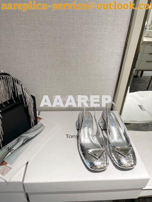 Replica Prada Metallic Leather Sling Back Pumps 1I767M Silver 4