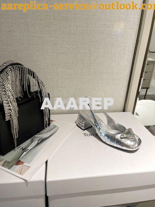 Replica Prada Metallic Leather Sling Back Pumps 1I767M Silver 6