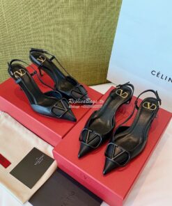 Replica Valentino VLogo Calfskin Slingback Pump 40mm 80mm SW2S0Q70 Bla