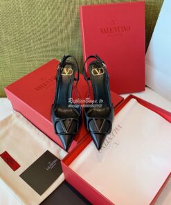 Replica Valentino VLogo Calfskin Slingback Pump 40mm 80mm SW2S0Q70 Bla 2