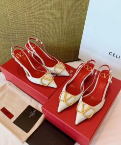 Replica Valentino Gold VLogo Calfskin Slingback Pump 40mm 80mm SW2S0Q7