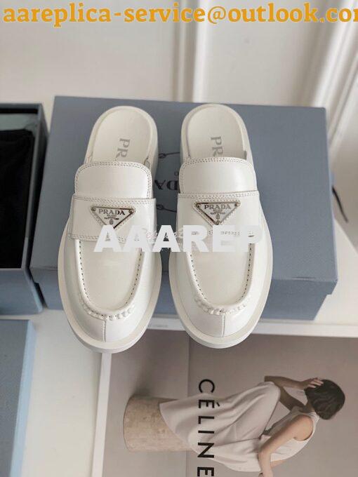 Replica Prada Brushed Leather Mules 1D652M White