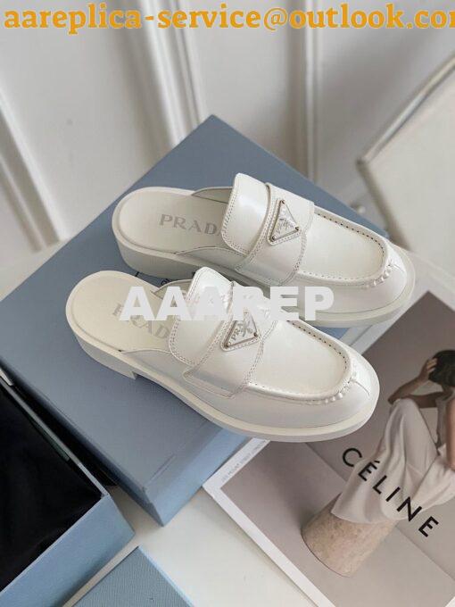 Replica Prada Brushed Leather Mules 1D652M White 2