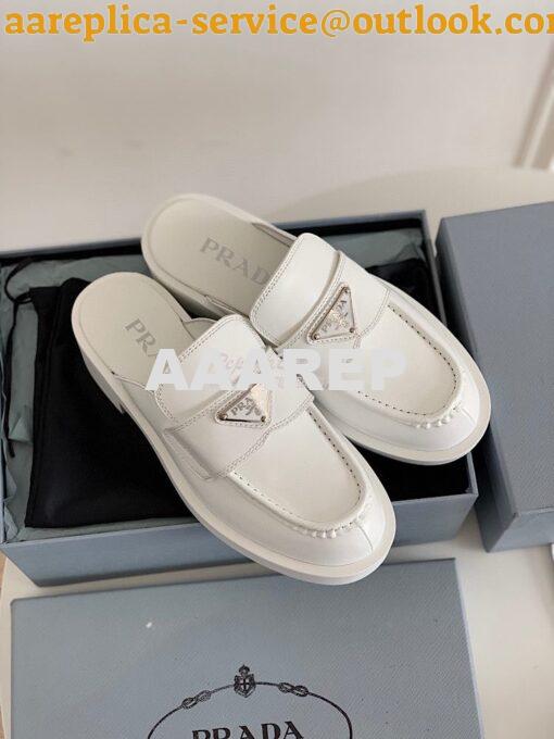 Replica Prada Brushed Leather Mules 1D652M White 3