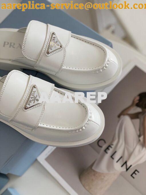 Replica Prada Brushed Leather Mules 1D652M White 5