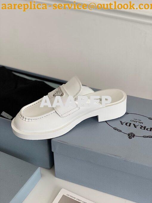 Replica Prada Brushed Leather Mules 1D652M White 6