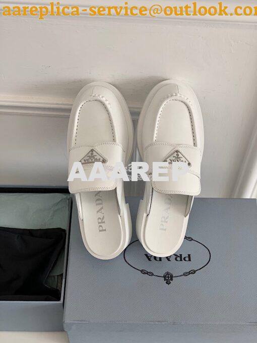 Replica Prada Brushed Leather Mules 1D652M White 7