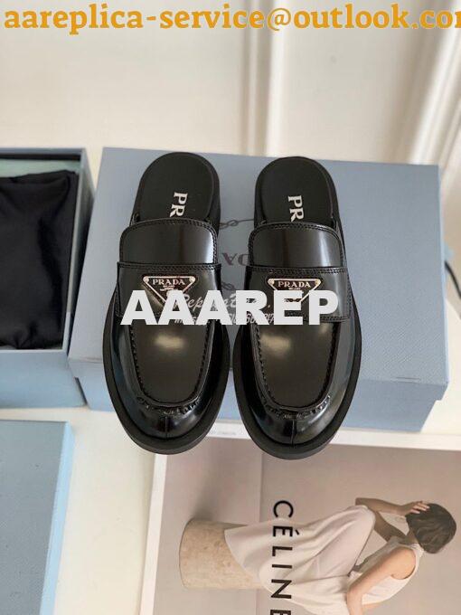 Replica Prada Brushed Leather Mules 1D652M Black 2