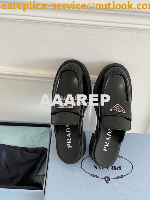 Replica Prada Brushed Leather Mules 1D652M Black 4