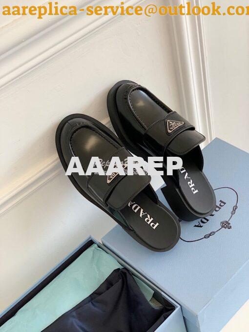 Replica Prada Brushed Leather Mules 1D652M Black 5