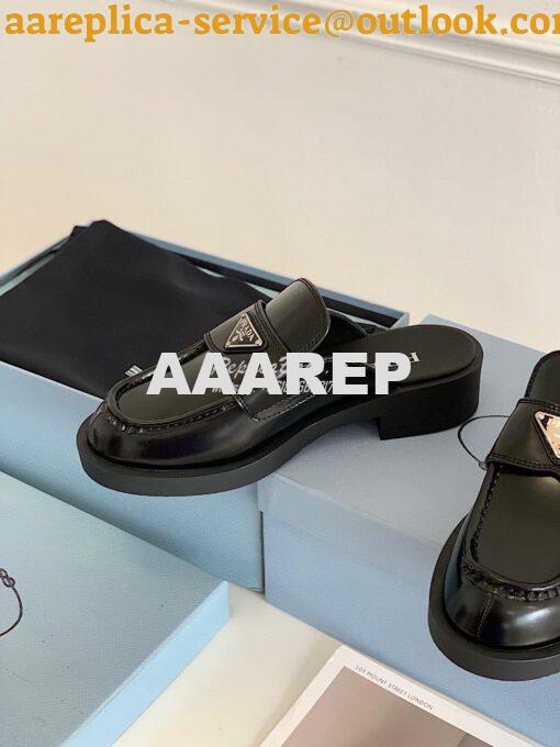 Replica Prada Brushed Leather Mules 1D652M Black 7