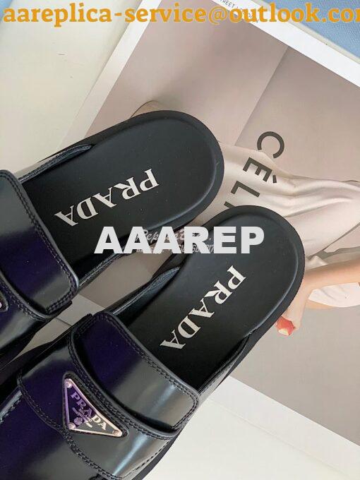 Replica Prada Brushed Leather Mules 1D652M Black 8