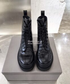 Replica Balenciaga Strike 20mm Lace-Up Boot 600970 Black Crocodile Emb