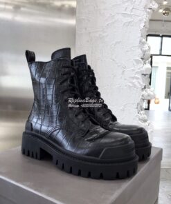 Replica Balenciaga Strike 20mm Lace-Up Boot 600970 Black Crocodile Emb 2