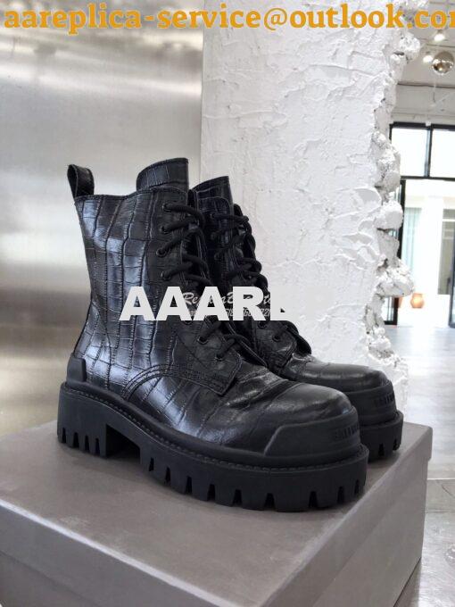 Replica Balenciaga Strike 20mm Lace-Up Boot 600970 Black Crocodile Emb 2