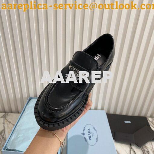 Replica Prada Brushed Leather Loafers 1D246M Black 4