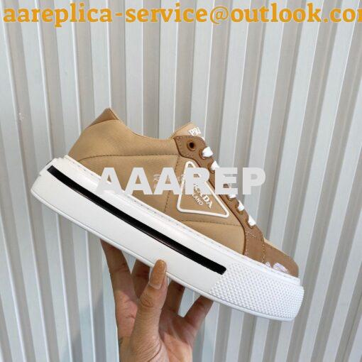 Replica Prada Macro Re-nylon And Brushed Leather Sneakers 1E661M Camel