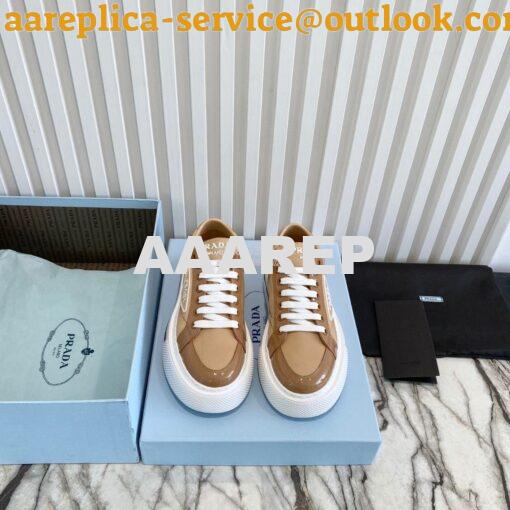 Replica Prada Macro Re-nylon And Brushed Leather Sneakers 1E661M Camel 2