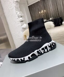 Replica Balenciaga Men Female Speed Graffiti Sneaker 645334 White Blac